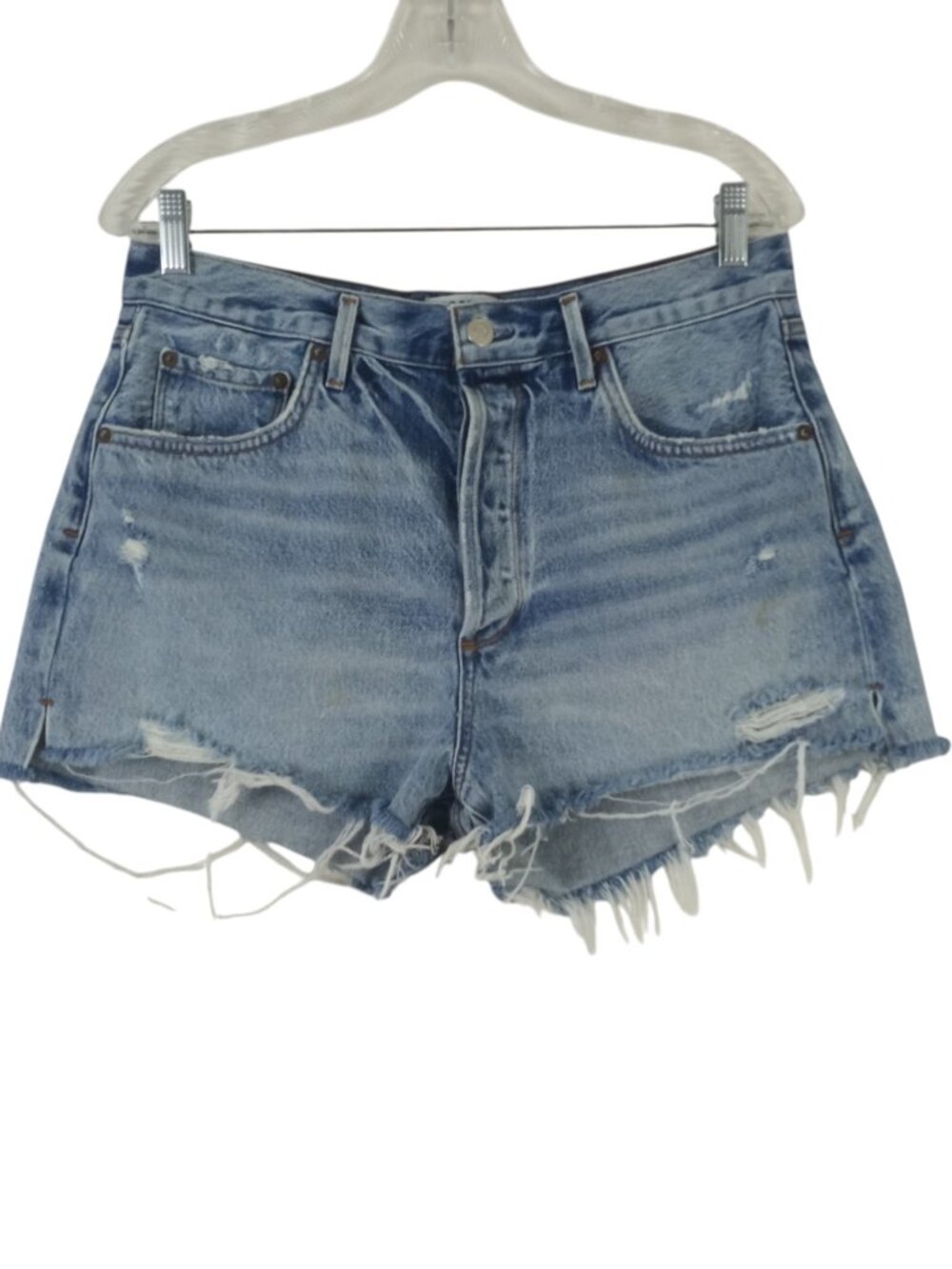 AGOLDE Jaden High Rise Button Fly Denim Cut Off Shorts Light Wash Blue sz 30